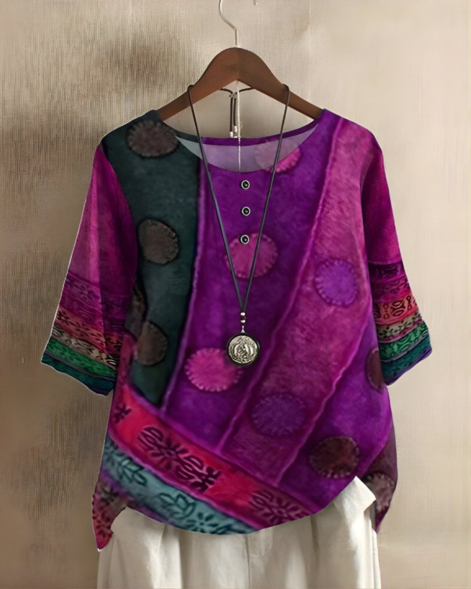 Women's Going Out Tops - Boho Short Sleeve Top with Colorful Ethnic Print for Summer Casual Style 1