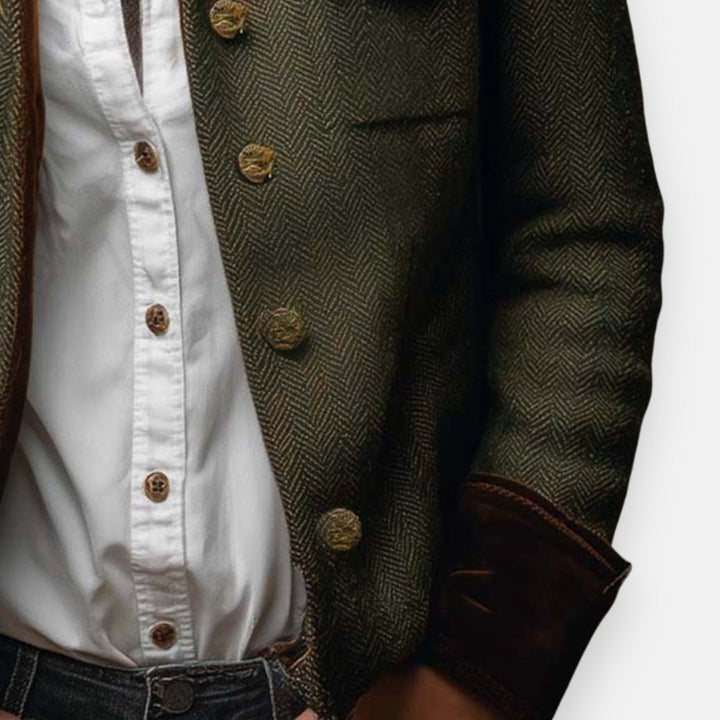 Women's Herringbone Structured Button-Front Jacket Tailored Blazer for Professional and Casual Wear 1