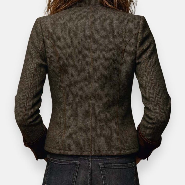 Women's Herringbone Structured Button-Front Jacket Tailored Blazer for Professional and Casual Wear 3