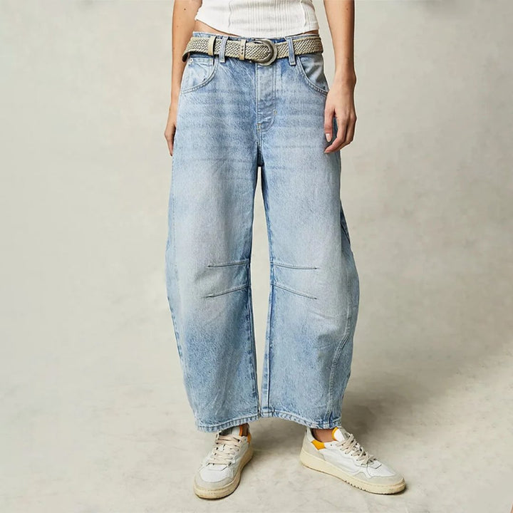 Women's High-Waist Barrel-Leg Relaxed Fit Jeans Light Acid Wash 0