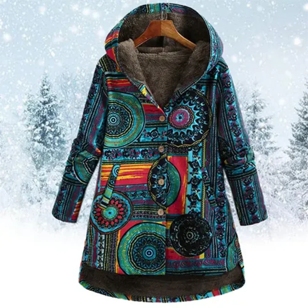 Women's Jacket - Boho Patchwork Hooded Design with Warm Lining - Stylish Winter Coats for Women 0