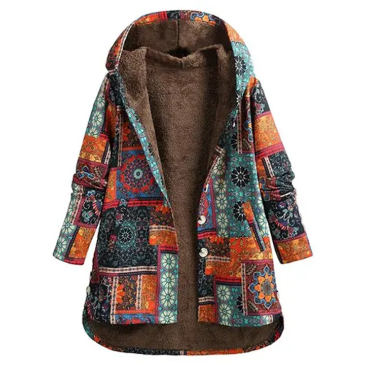 Women's Jacket - Boho Patchwork Hooded Design with Warm Lining - Stylish Winter Coats for Women 1