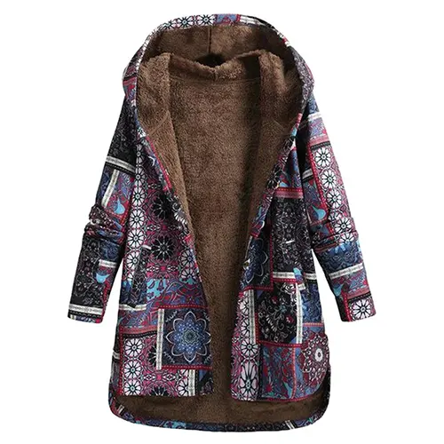 Women's Jacket - Boho Patchwork Hooded Design with Warm Lining - Stylish Winter Coats for Women 3