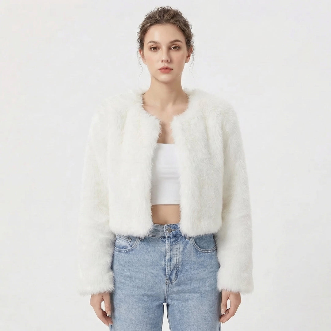 Women's Jacket - Elegant Faux Fur Cropped Winter Coat for Evening Wear 0
