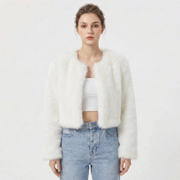 Women's Jacket - Elegant Faux Fur Cropped Winter Coat for Evening Wear 0