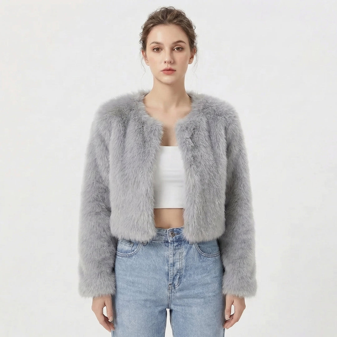 Women's Jacket - Elegant Faux Fur Cropped Winter Coat for Evening Wear 2