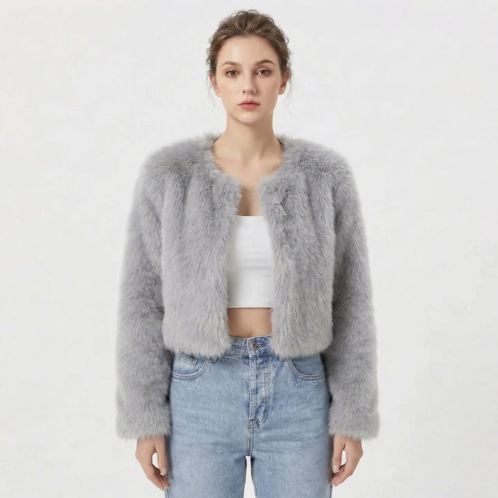 Women's Jacket - Elegant Faux Fur Cropped Winter Coat for Evening Wear 2