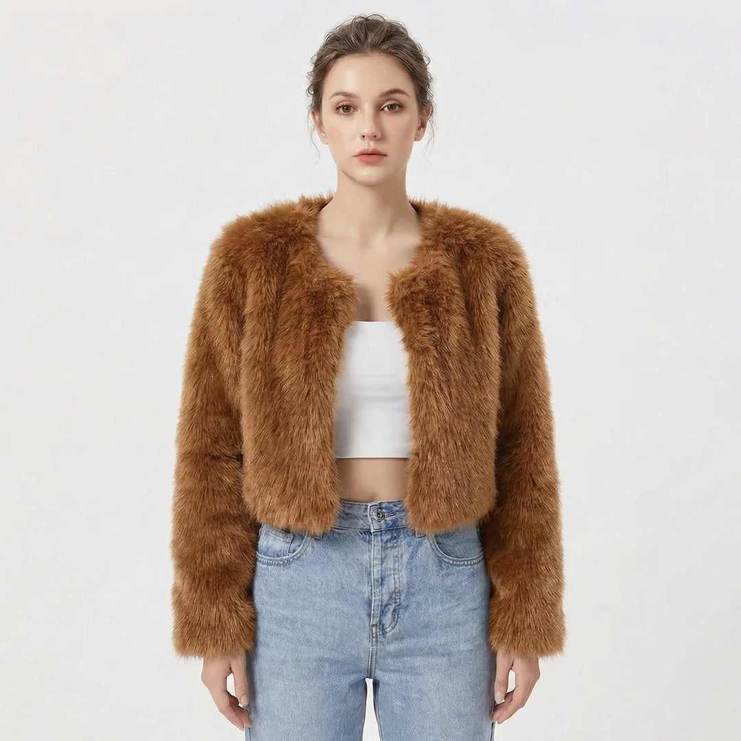 Women's Jacket - Elegant Faux Fur Cropped Winter Coat for Evening Wear 3