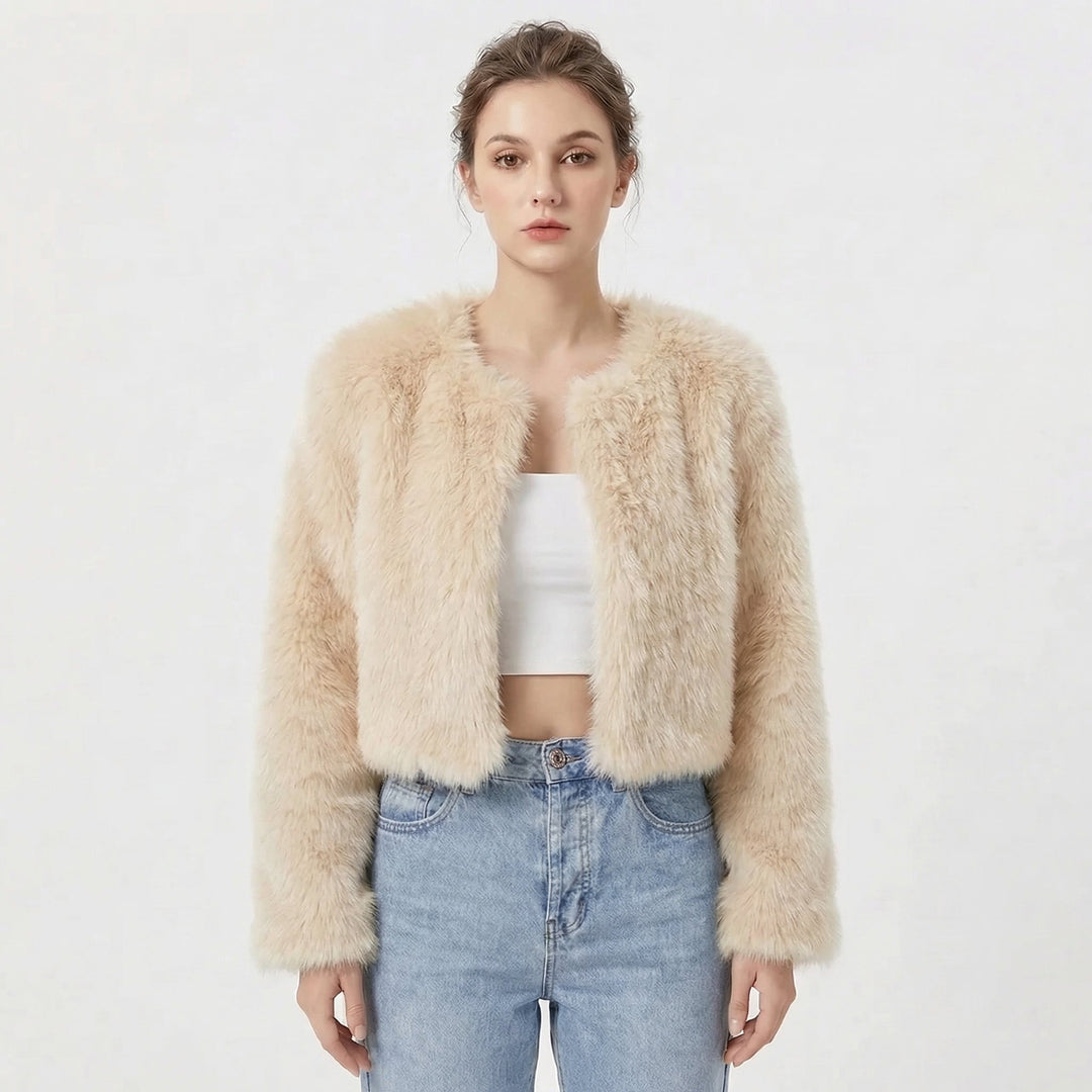 Women's Jacket - Elegant Faux Fur Cropped Winter Coat for Evening Wear 4