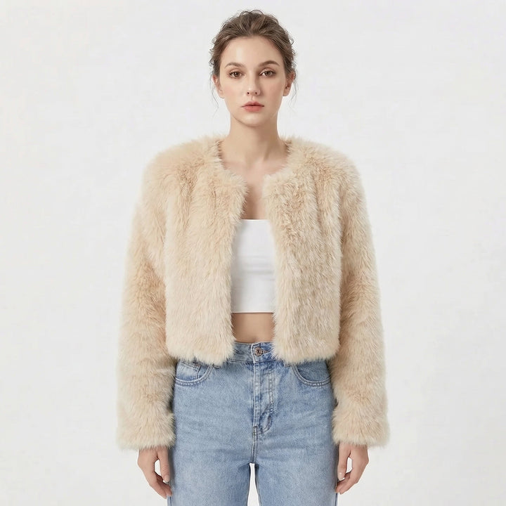 Women's Jacket - Elegant Faux Fur Cropped Winter Coat for Evening Wear 4