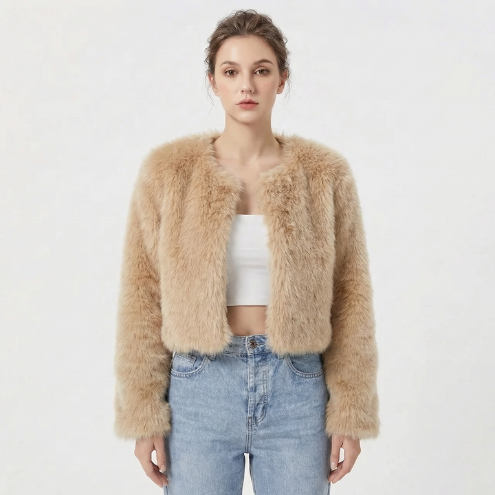 Women's Jacket - Elegant Faux Fur Cropped Winter Coat for Evening Wear 5