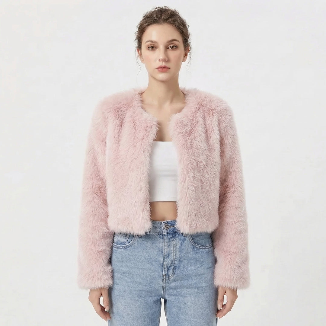 Women's Jacket - Elegant Faux Fur Cropped Winter Coat for Evening Wear 6