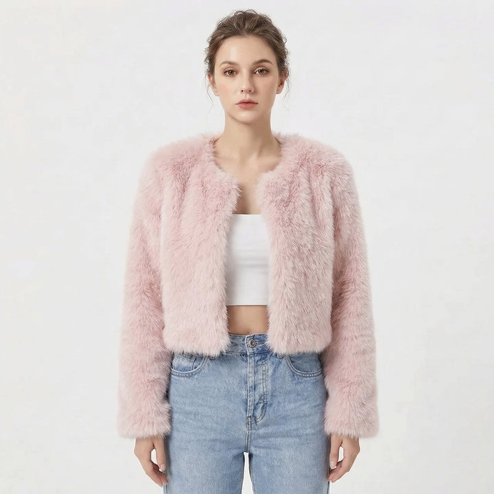 Women's Jacket - Elegant Faux Fur Cropped Winter Coat for Evening Wear 6