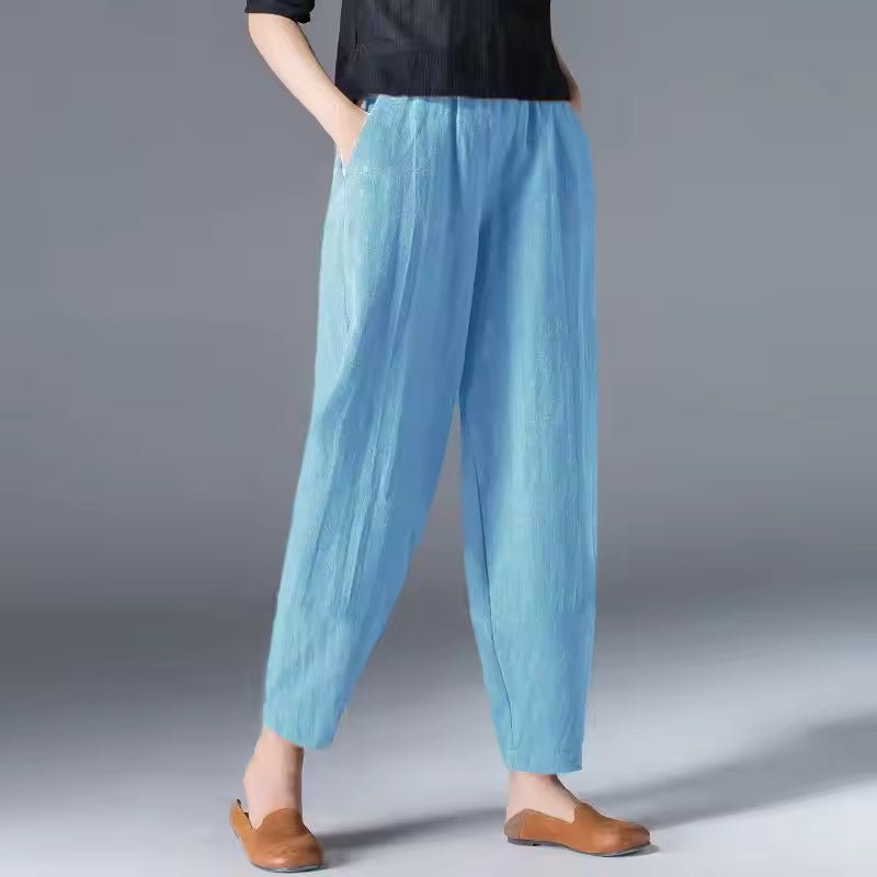 Women's Lightweight Summer Relaxed-Fit Ankle-Length Trousers with Elastic Waistband for Casual Comfort 2