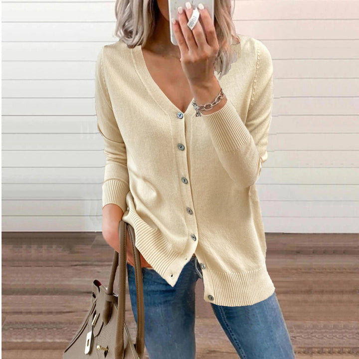 Women's Long Cardigan - V-Neck Button-Up Black Cardigan for Casual and Elegant Wear 1