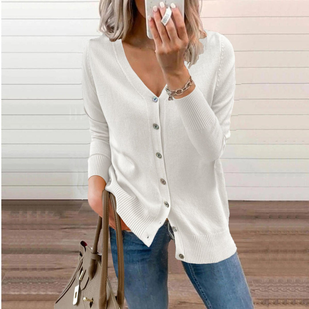 Women's Long Cardigan - V-Neck Button-Up Black Cardigan for Casual and Elegant Wear 10