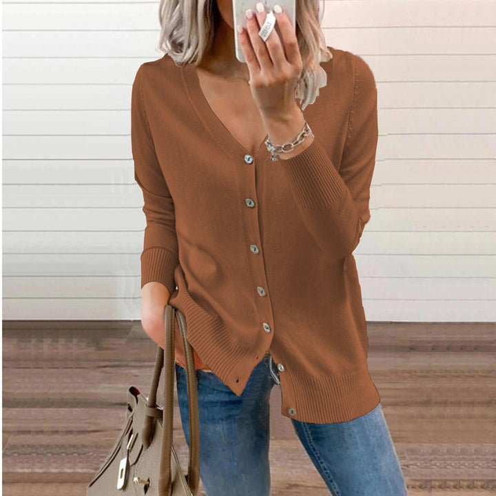 Women's Long Cardigan - V-Neck Button-Up Black Cardigan for Casual and Elegant Wear 2