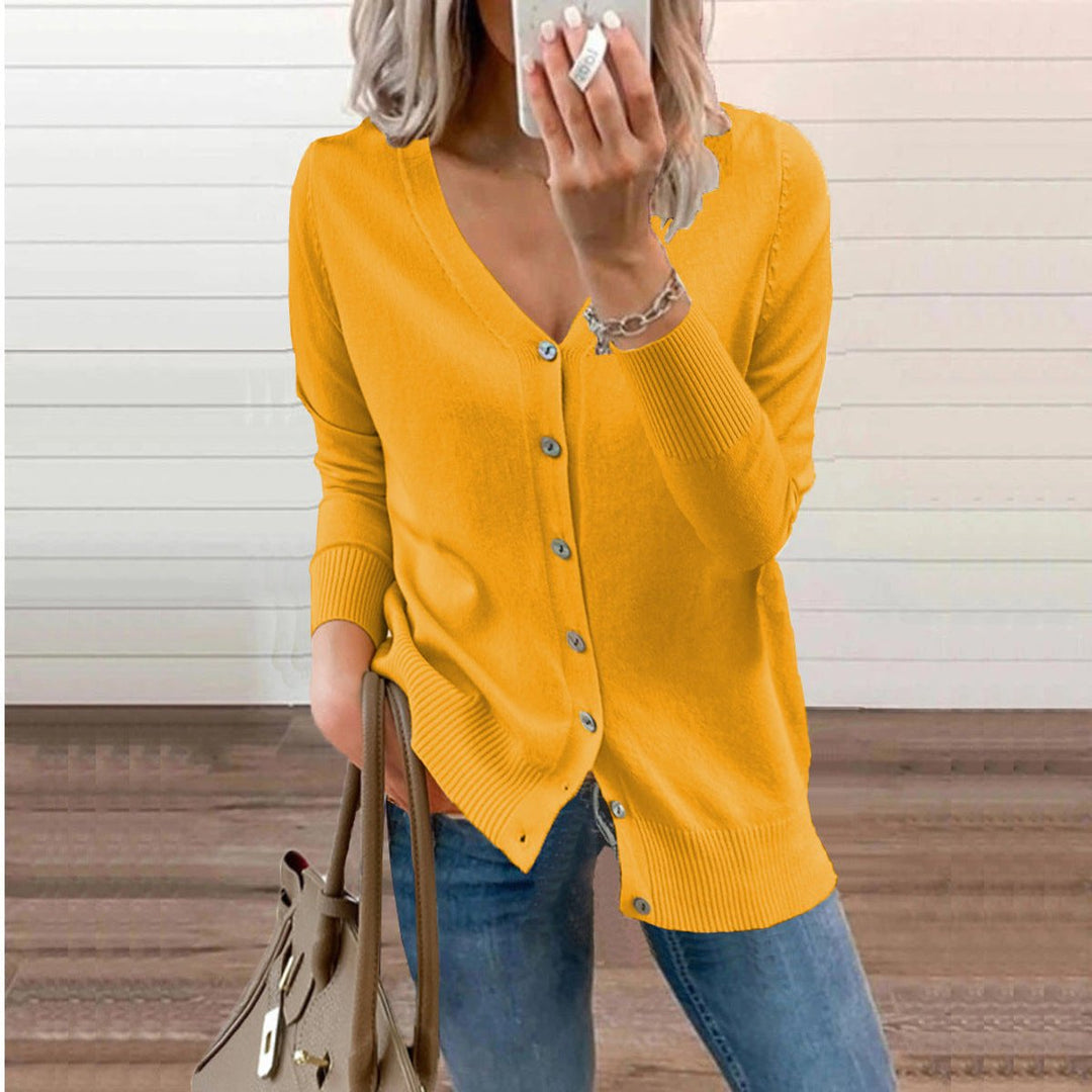 Women's Long Cardigan - V-Neck Button-Up Black Cardigan for Casual and Elegant Wear 3