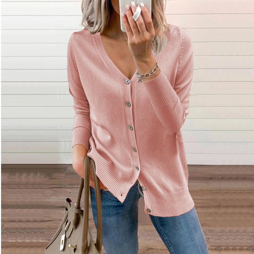 Women's Long Cardigan - V-Neck Button-Up Black Cardigan for Casual and Elegant Wear 4