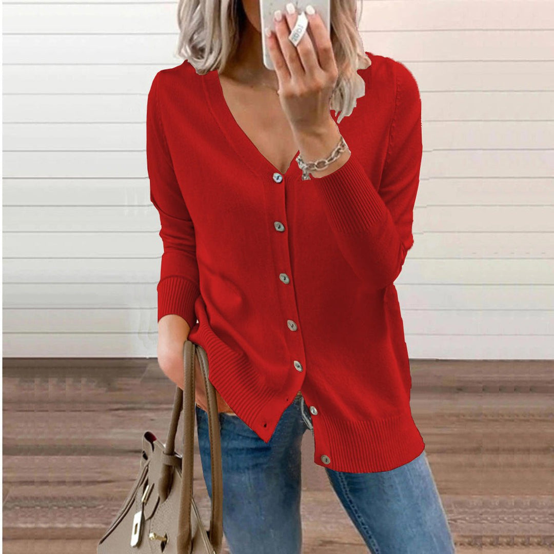 Women's Long Cardigan - V-Neck Button-Up Black Cardigan for Casual and Elegant Wear 5