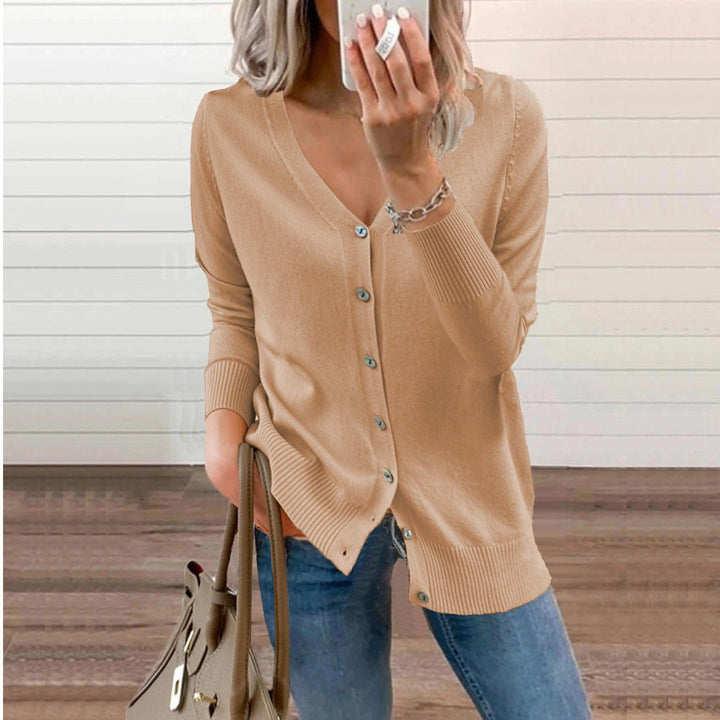 Women's Long Cardigan - V-Neck Button-Up Black Cardigan for Casual and Elegant Wear 7