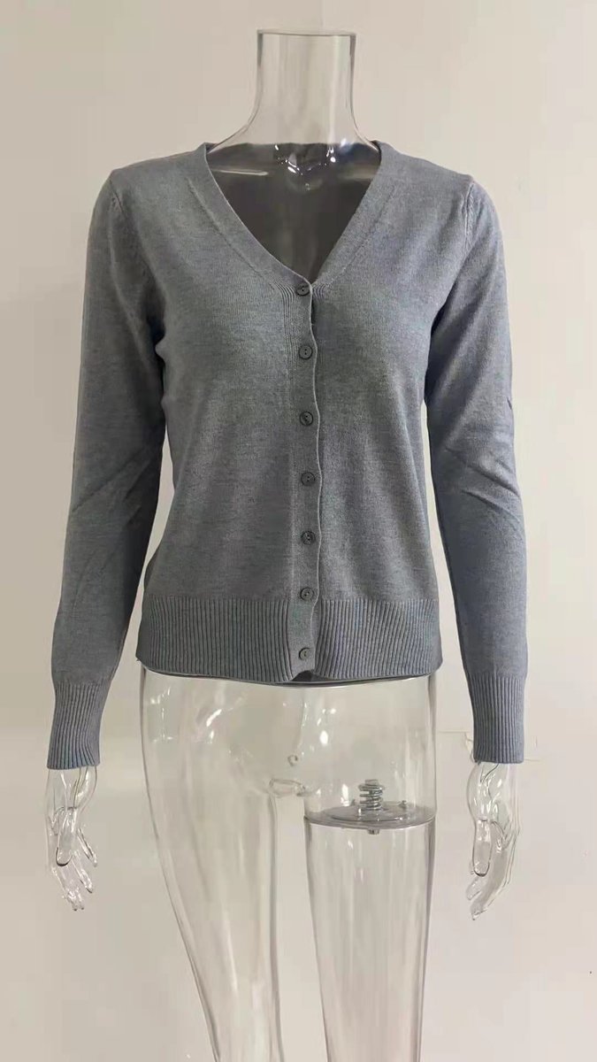 Women's Long Cardigan - V-Neck Button-Up Black Cardigan for Casual and Elegant Wear 8