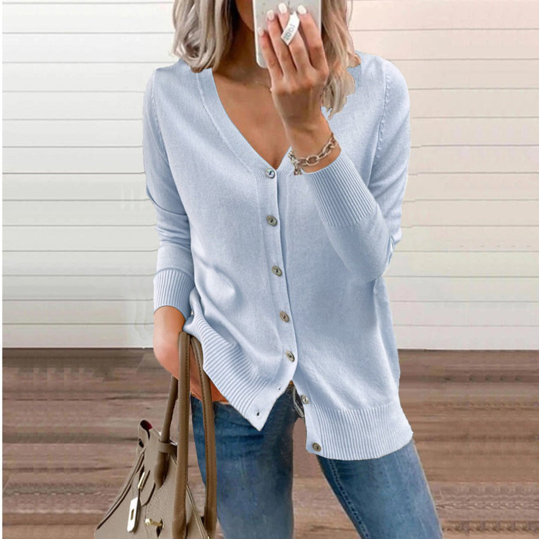 Women's Long Cardigan - V-Neck Button-Up Black Cardigan for Casual and Elegant Wear 9