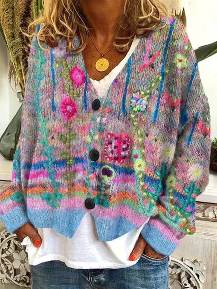 Women's Long Cardigan, Retro Floral Design, Comfortable Fit, Versatile Layering for Casual Wear 0