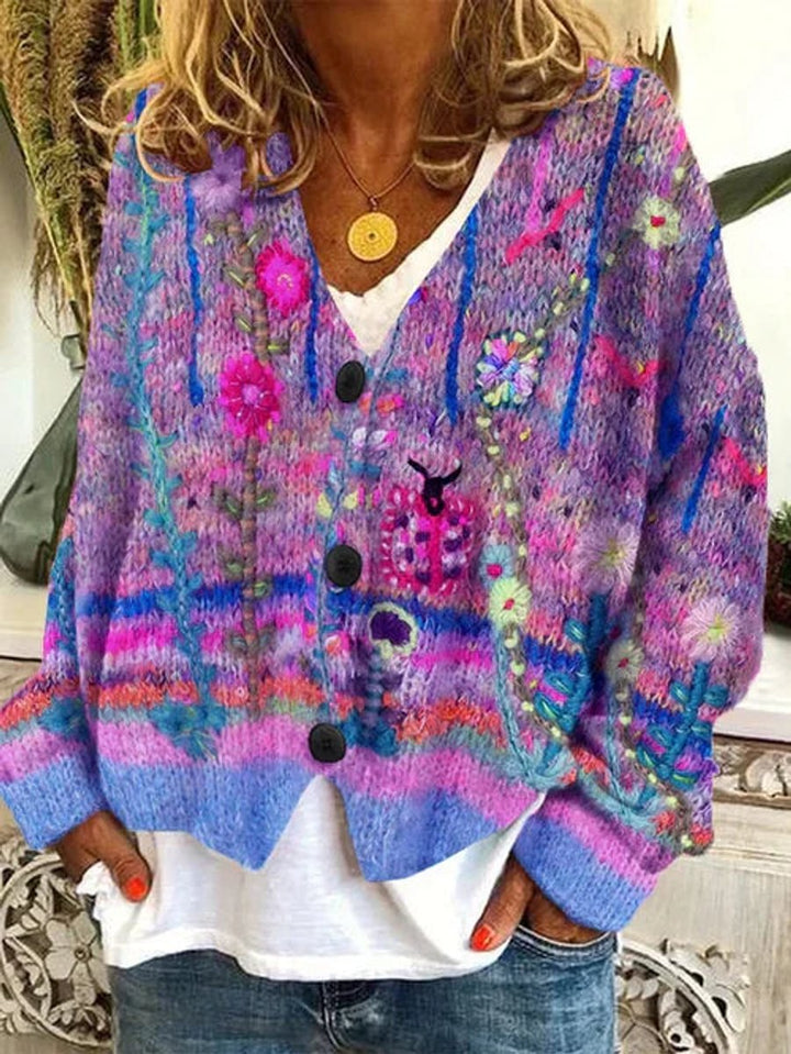 Women's Long Cardigan, Retro Floral Design, Comfortable Fit, Versatile Layering for Casual Wear 1