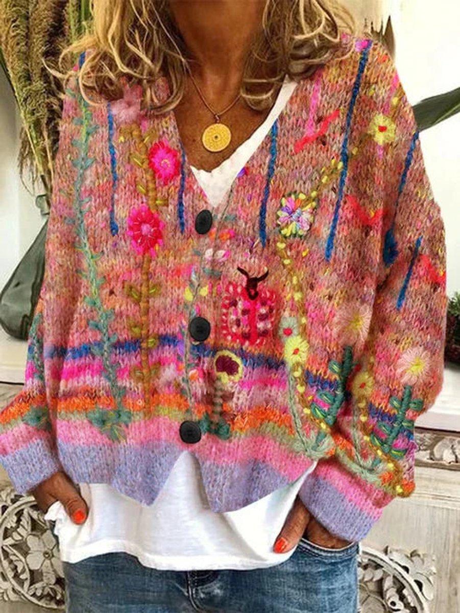 Women's Long Cardigan, Retro Floral Design, Comfortable Fit, Versatile Layering for Casual Wear 2