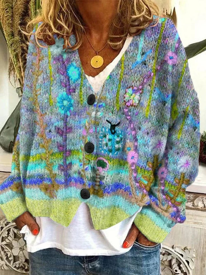 Women's Long Cardigan, Retro Floral Design, Comfortable Fit, Versatile Layering for Casual Wear 3