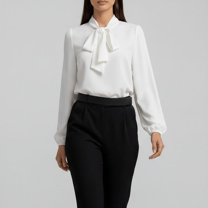 Women's Long Sleeve Blouse with Bow Collar - Relaxed Fit Office Top for Elegant Style 6
