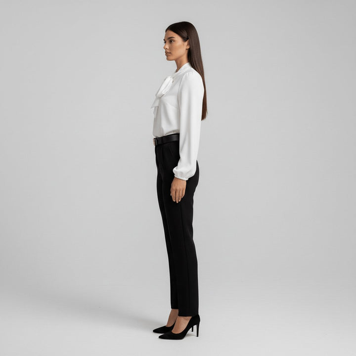 Women's Long Sleeve Blouse with Bow Collar - Relaxed Fit Office Top for Elegant Style 8