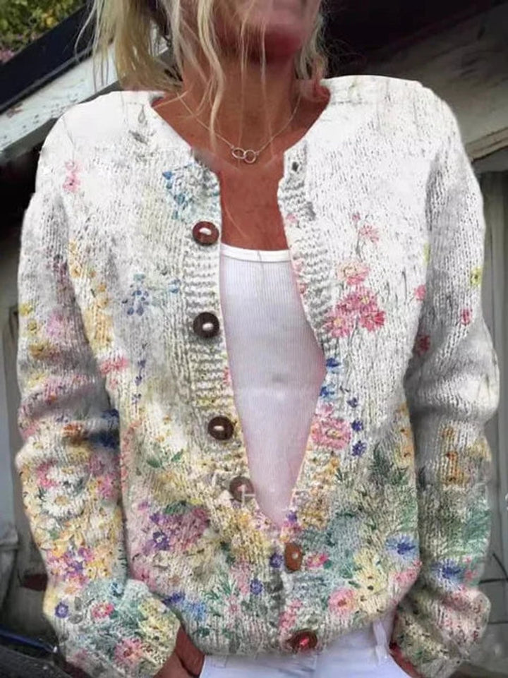 Women's Long Sleeve Floral Pattern Knitted Cardigan Relaxed Fit Layering Sweater 3