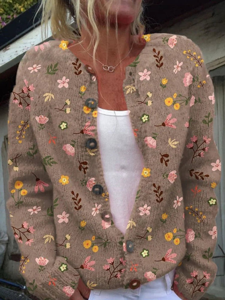 Women's Long Sleeve Floral Pattern Knitted Cardigan Relaxed Fit Layering Sweater 4