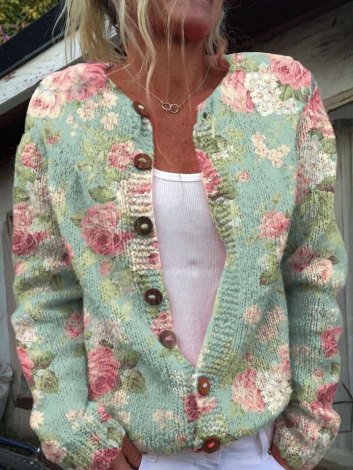 Women's Long Sleeve Floral Pattern Knitted Cardigan Relaxed Fit Layering Sweater 5