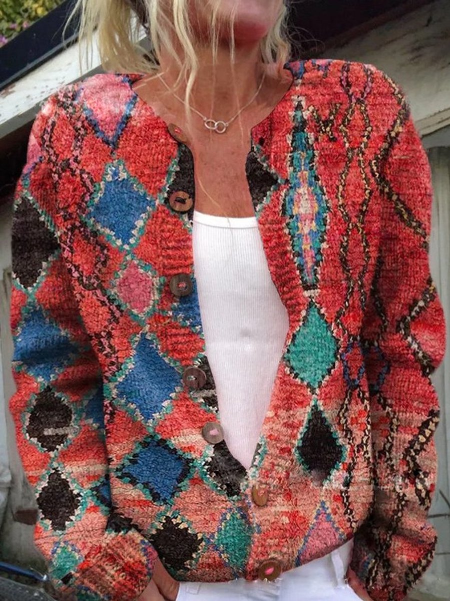 Women's Long Sleeve Floral Pattern Knitted Cardigan Relaxed Fit Layering Sweater 6