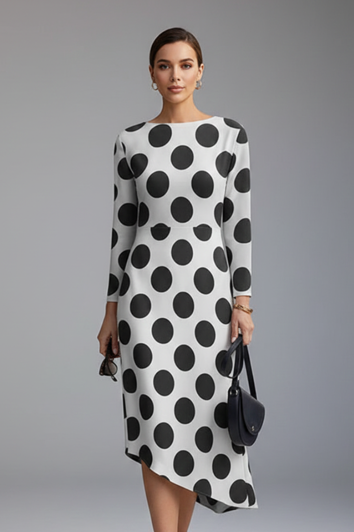 Women’s Long Sleeve Printed Dress with Irregular Hem for Casual and Layered Looks 0