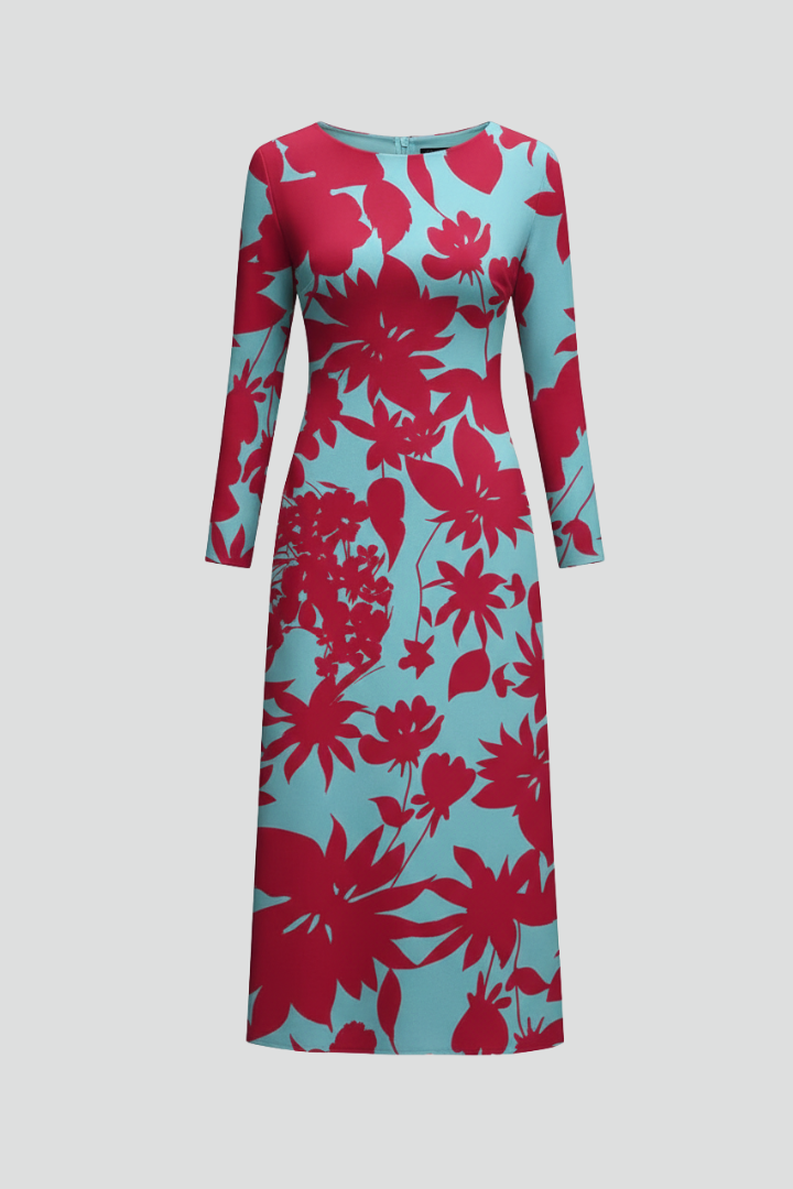 Women’s Long Sleeve Printed Dress with Irregular Hem for Casual and Layered Looks 1