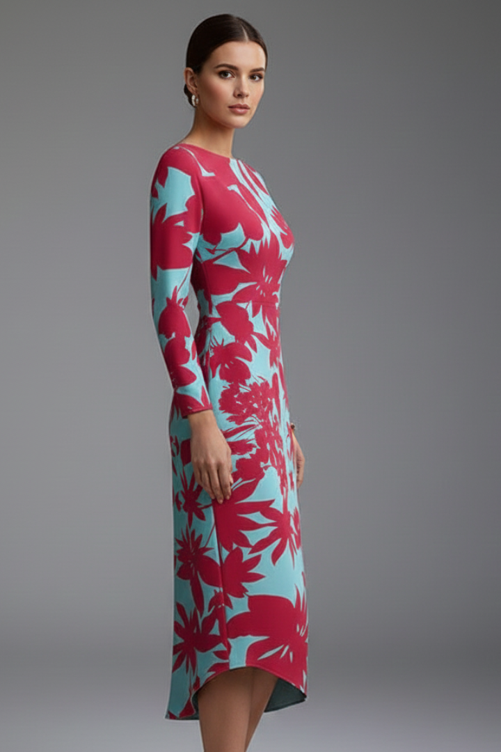 Women’s Long Sleeve Printed Dress with Irregular Hem for Casual and Layered Looks 3