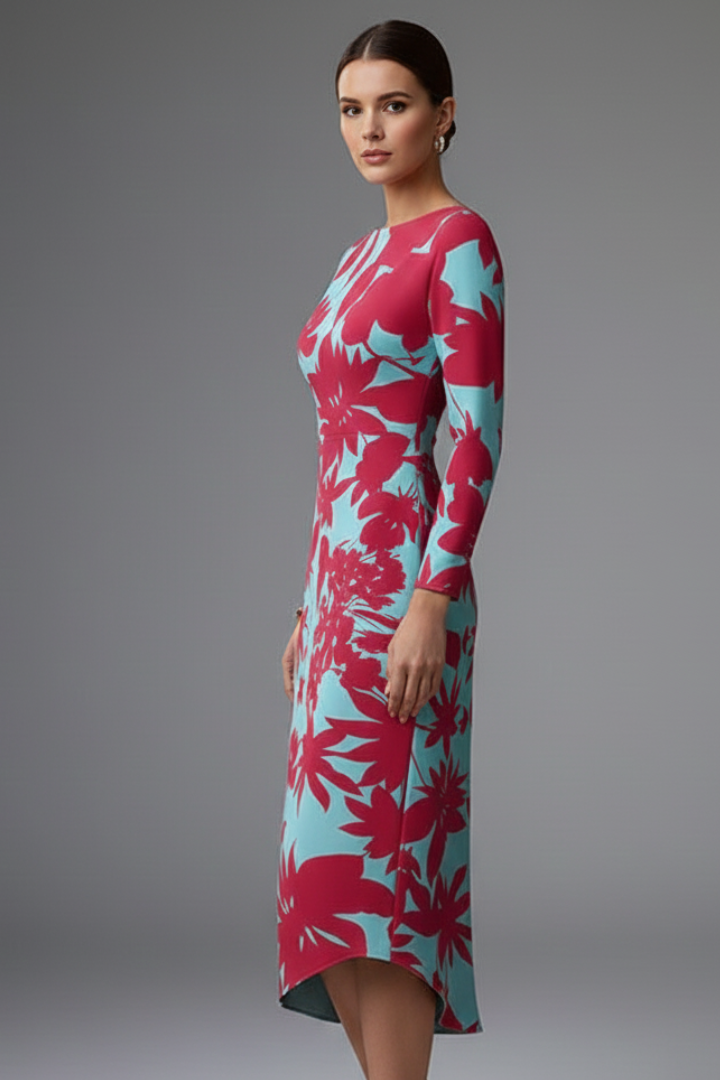 Women’s Long Sleeve Printed Dress with Irregular Hem for Casual and Layered Looks 4