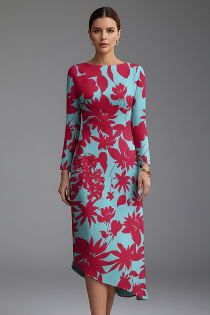 Women’s Long Sleeve Printed Dress with Irregular Hem for Casual and Layered Looks 5