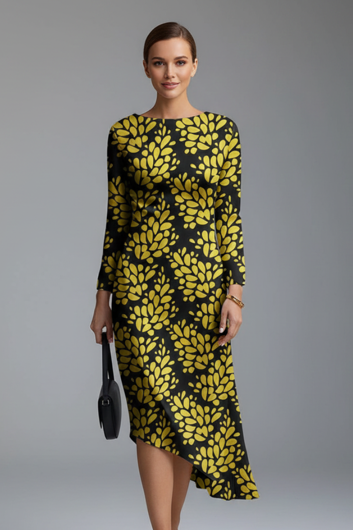 Women’s Long Sleeve Printed Dress with Irregular Hem for Casual and Layered Looks 6