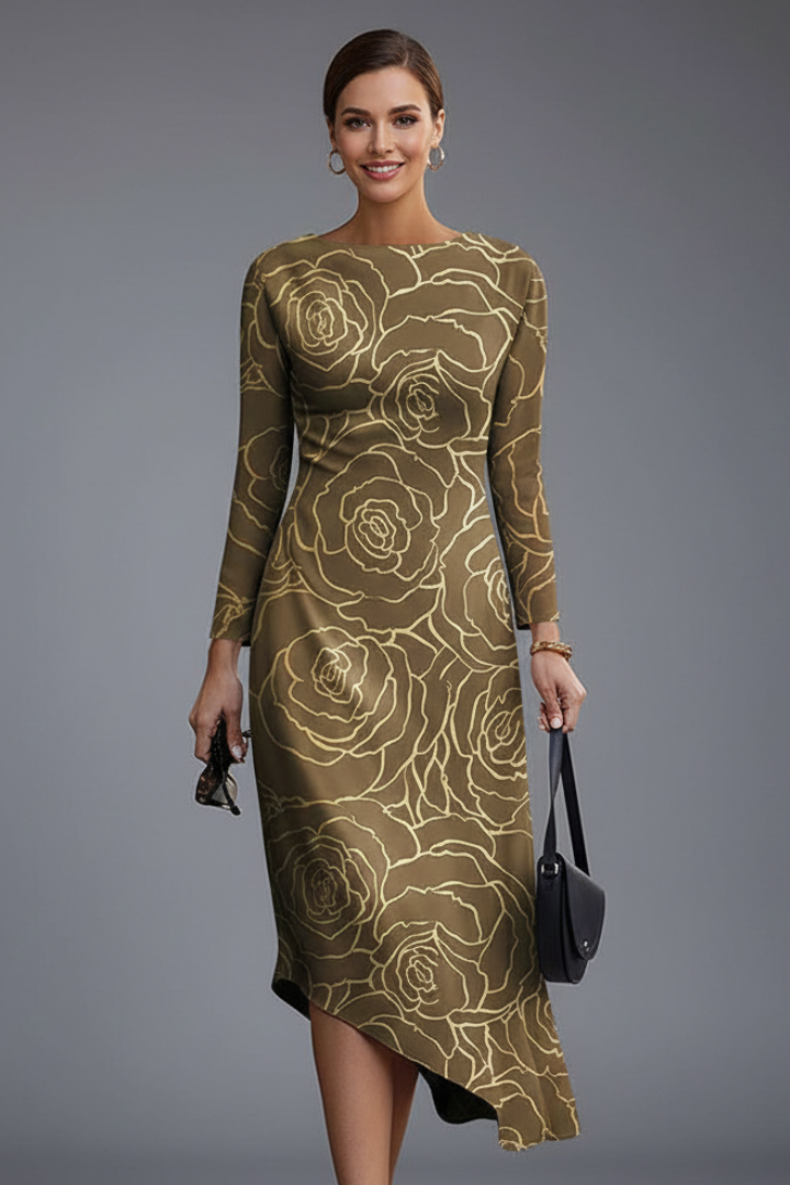Women’s Long Sleeve Printed Dress with Irregular Hem for Casual and Layered Looks 7