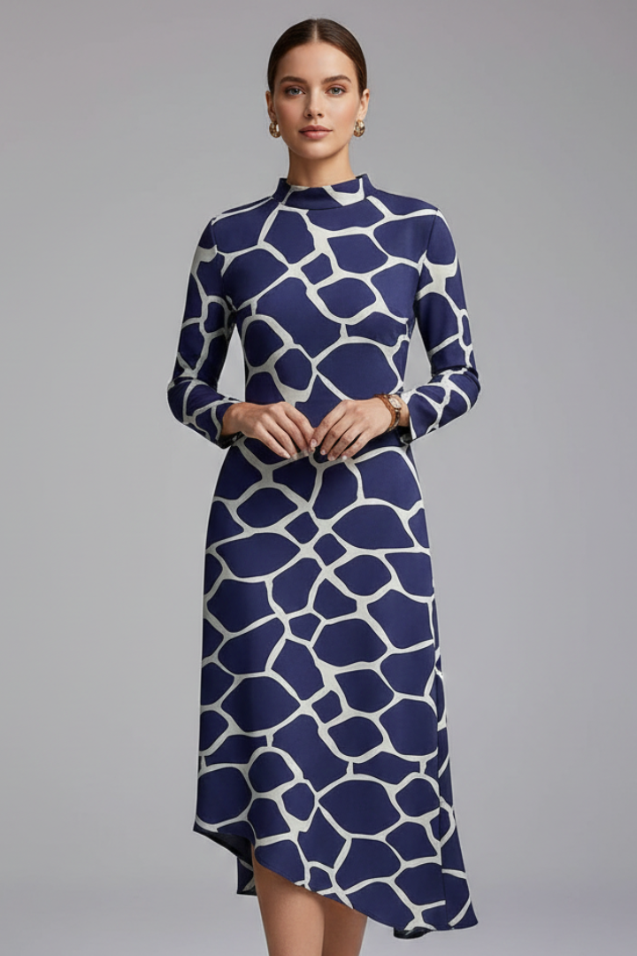 Women’s Long Sleeve Printed Dress with Irregular Hem for Casual and Layered Looks 8