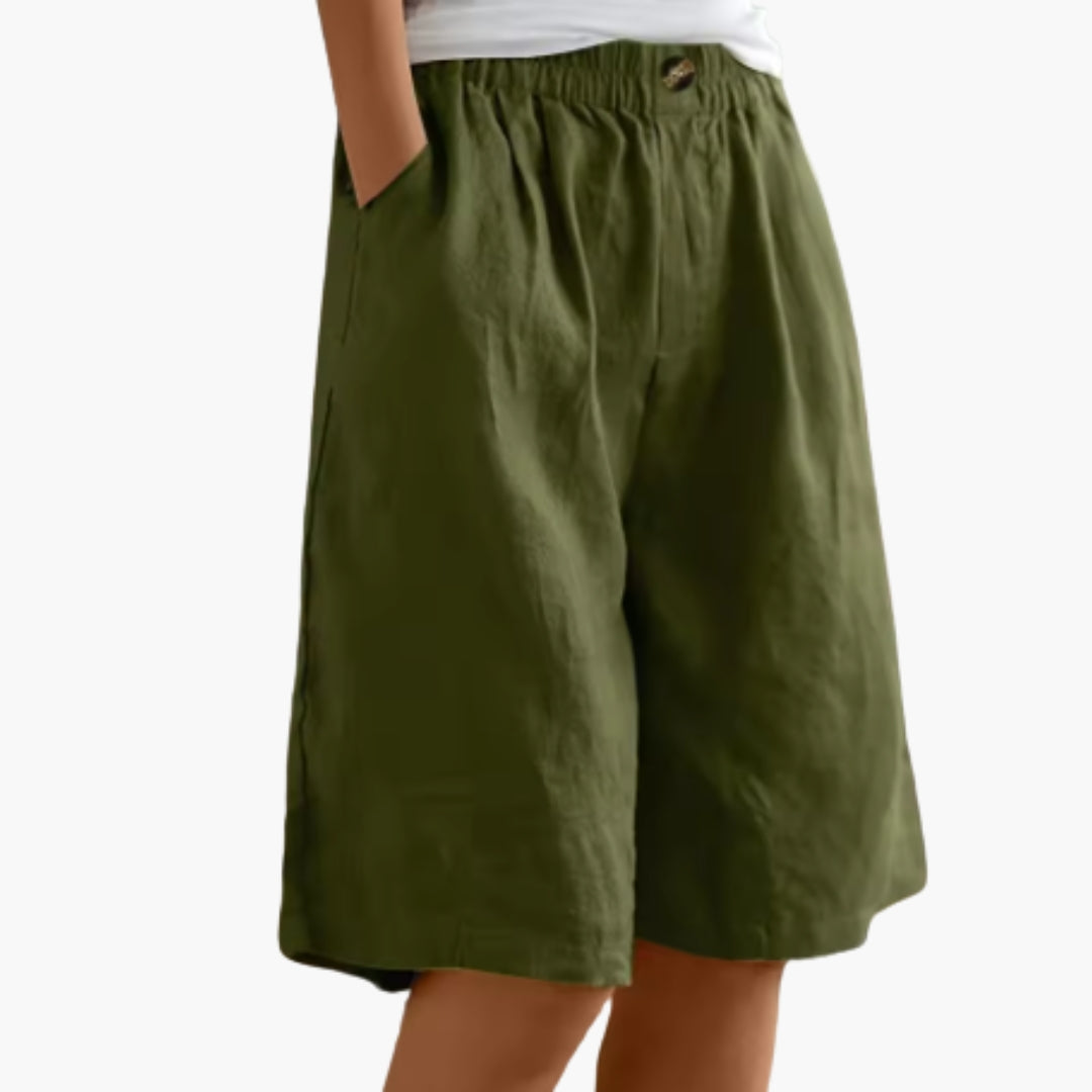 Women's Mid-Thigh Elastic Waist Shorts with Pockets for Summer Casual Style 0