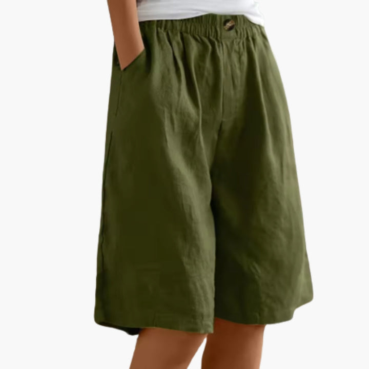 Women's Mid-Thigh Elastic Waist Shorts with Pockets for Summer Casual Style 0