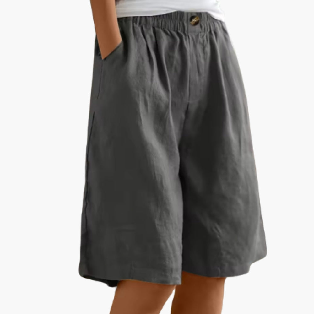Women's Mid-Thigh Elastic Waist Shorts with Pockets for Summer Casual Style 1