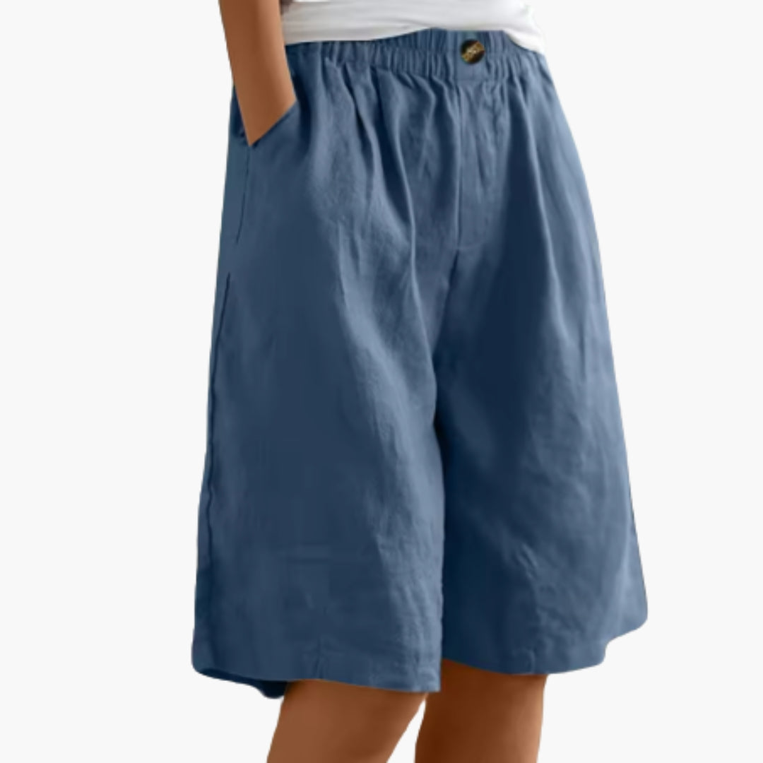 Women's Mid-Thigh Elastic Waist Shorts with Pockets for Summer Casual Style 3