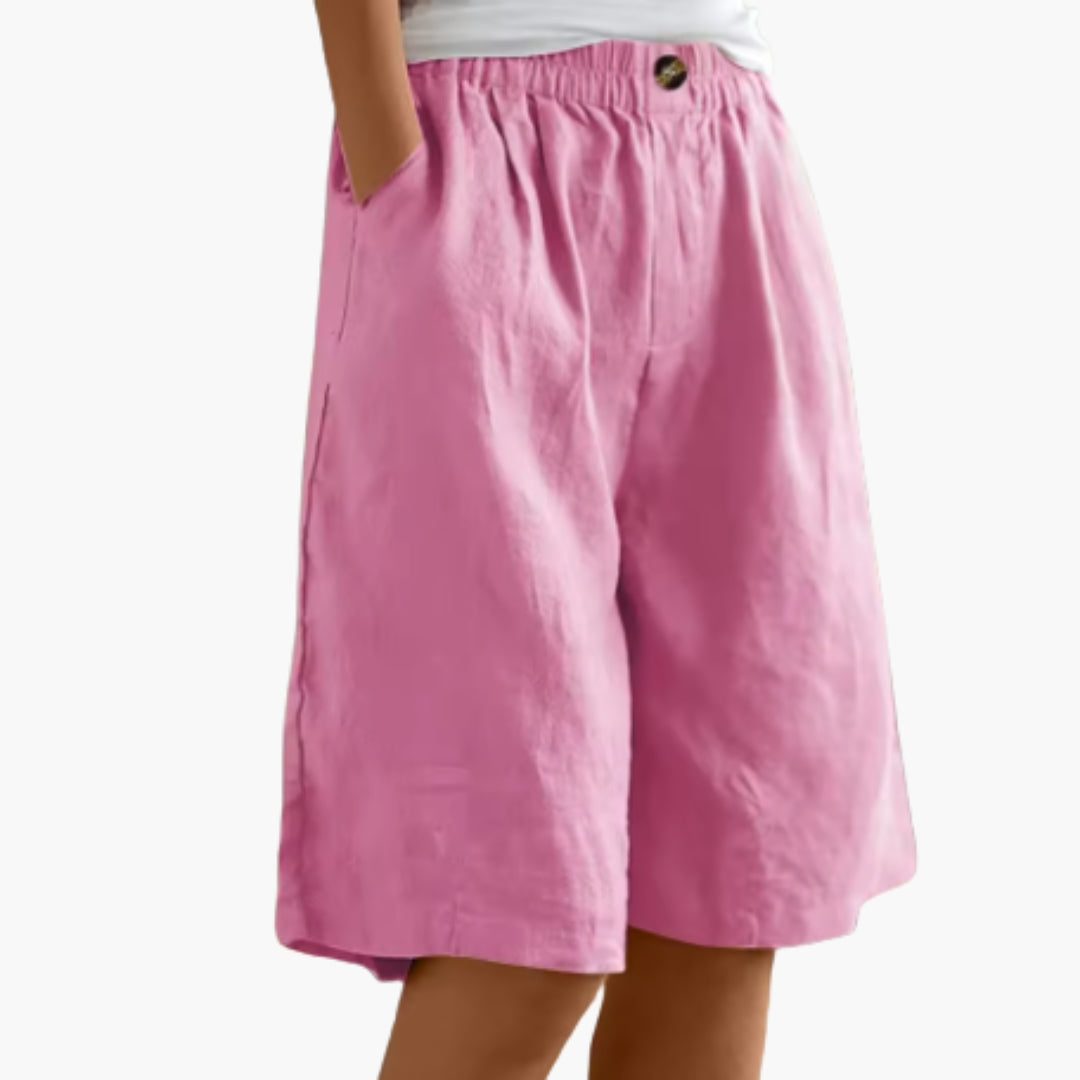 Women's Mid-Thigh Elastic Waist Shorts with Pockets for Summer Casual Style 4